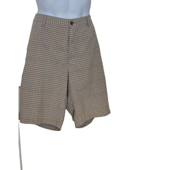 Adidas Golf Shorts Men's Tan Khaki Plaid Flat Front Shorts size 40 - Picture 1 of 8